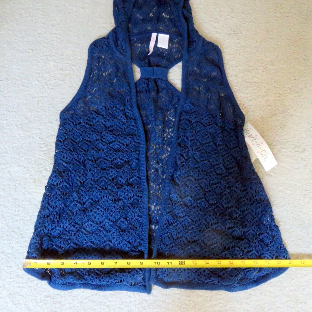 NWT Heart N Crush Girls XL 14 16 Navy Crochet Vest Fits Petite XXS